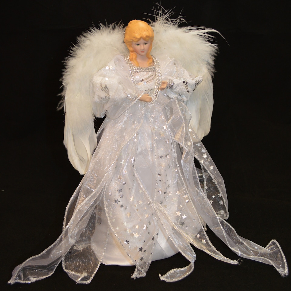 image 1 of 30cm White & Silver Christmas Tree Top Fairy Angel House Decoration Ornament