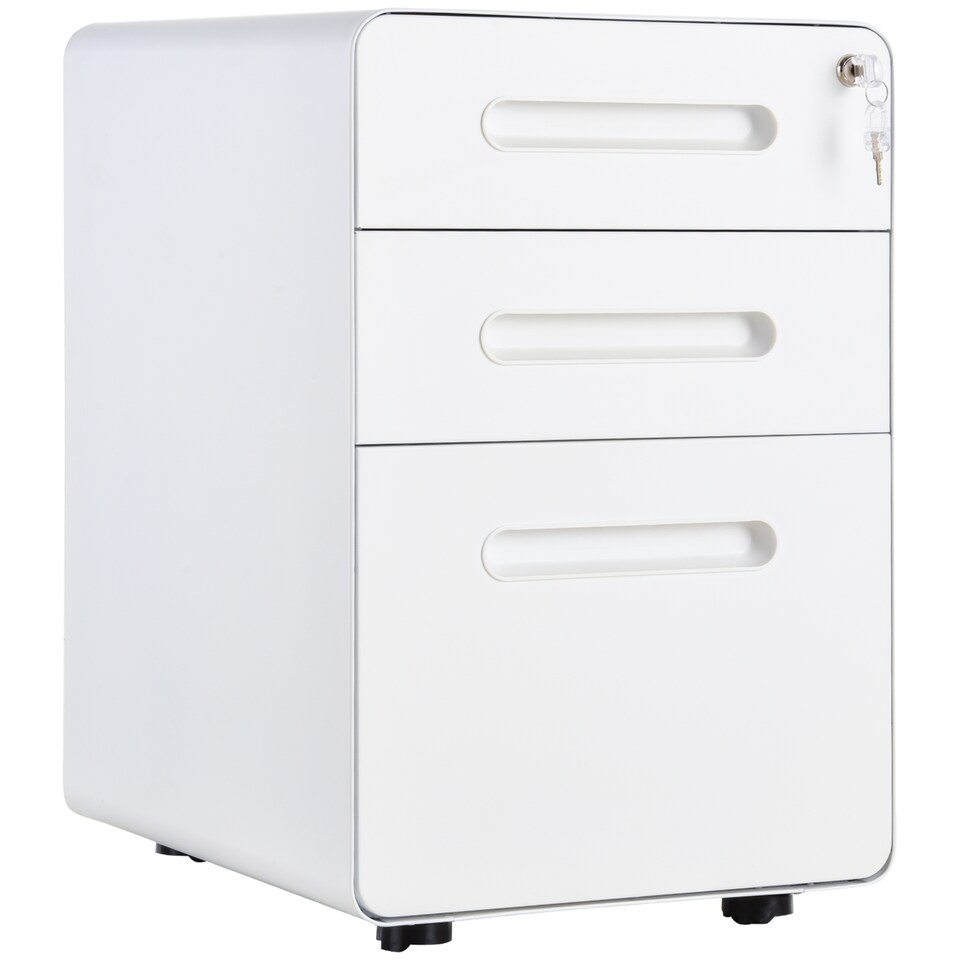 image 1 of Vinsetto Lockable File Cabinet with 3 Drawers, Vertical Office Drawer for A4, Letter, Legal Size, Anti-tilt Design, Pre-Assembled Body, White