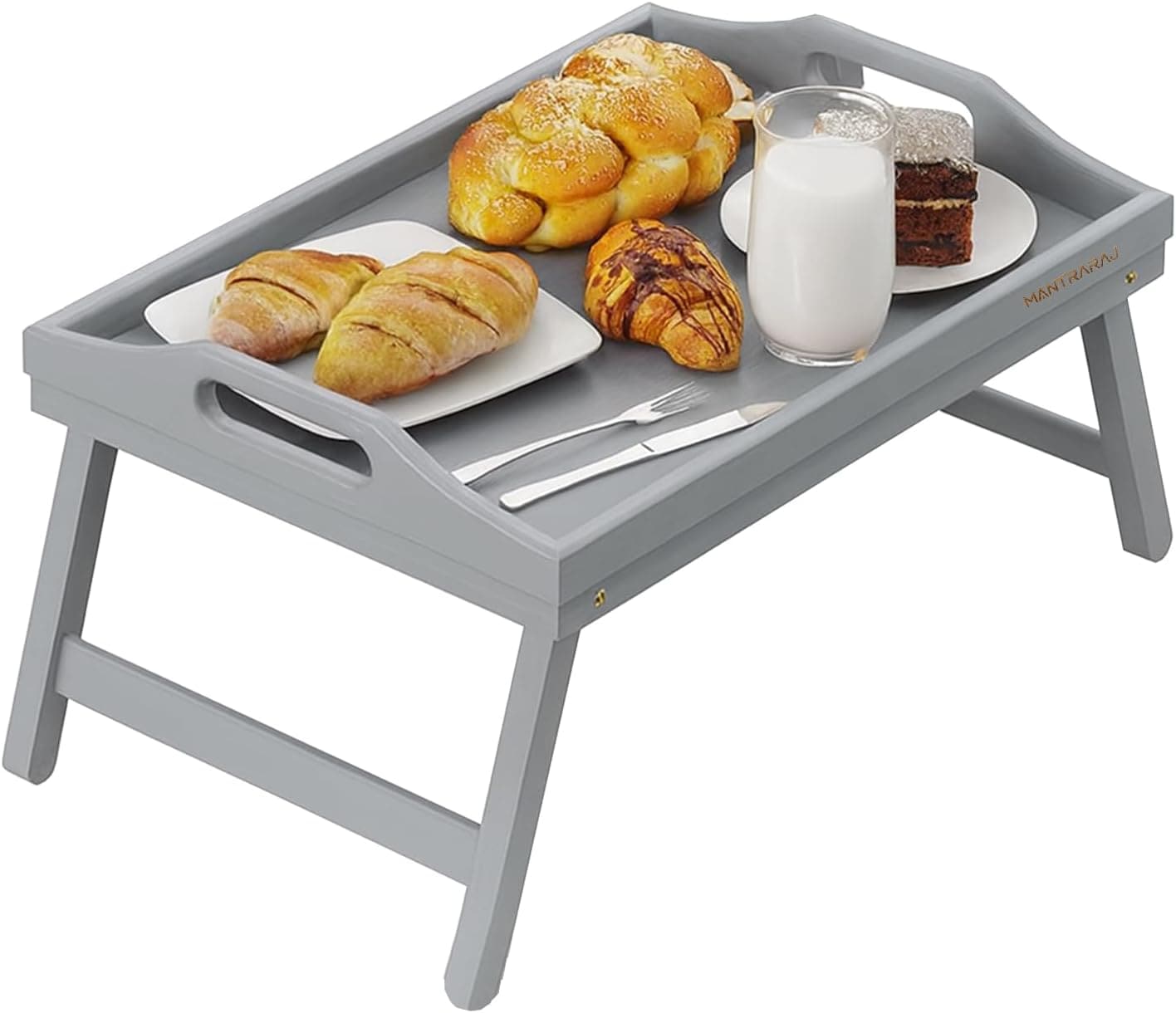 MANTRARAJ Bamboo Bed Tray Table with Foldable Legs Breakfast Lap Tray in Grey | Size: 1 Pack
