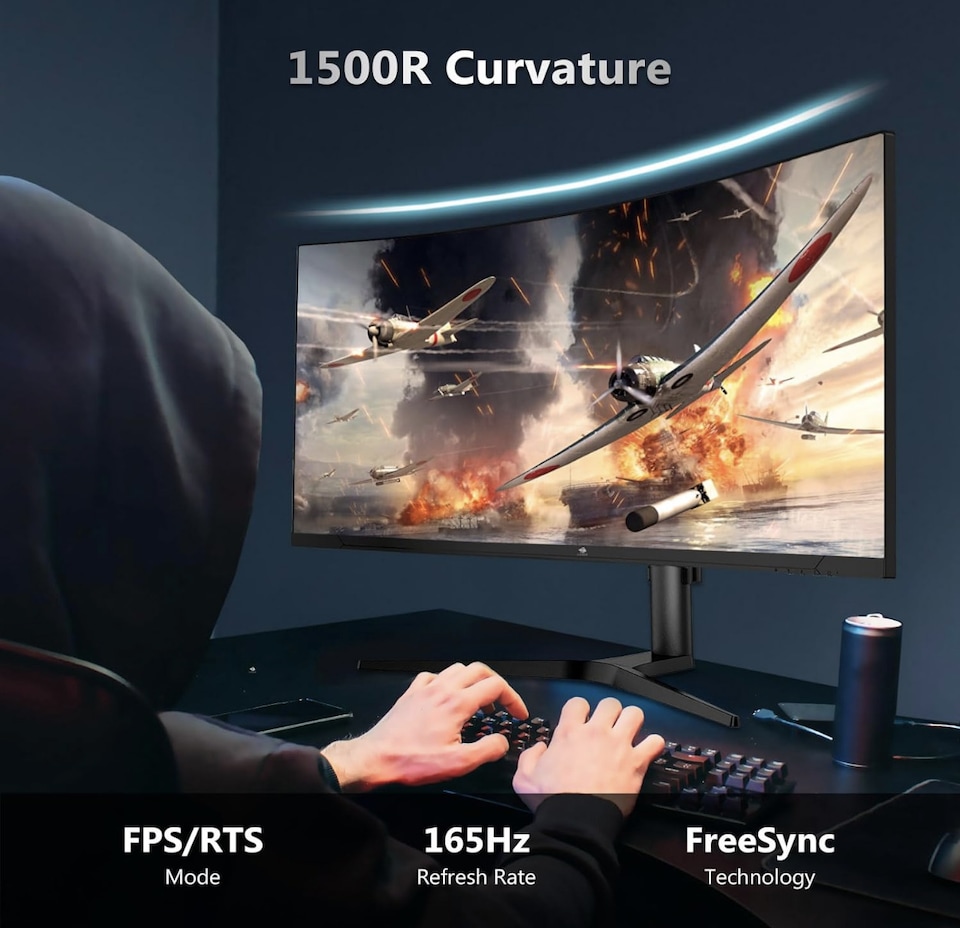 image 1 of Z-Edge 34 Inch Ultrawide Curved Gaming Monitor 165Hz 3440x1440 VA 1500R | 21:9 PC Monitor UWQHD, 1ms MPRT, Adjustable Stand, 100% sRGB, FreeSync, DisplayPort (165Hz) HDMI (100Hz), PIP & PBP, Black