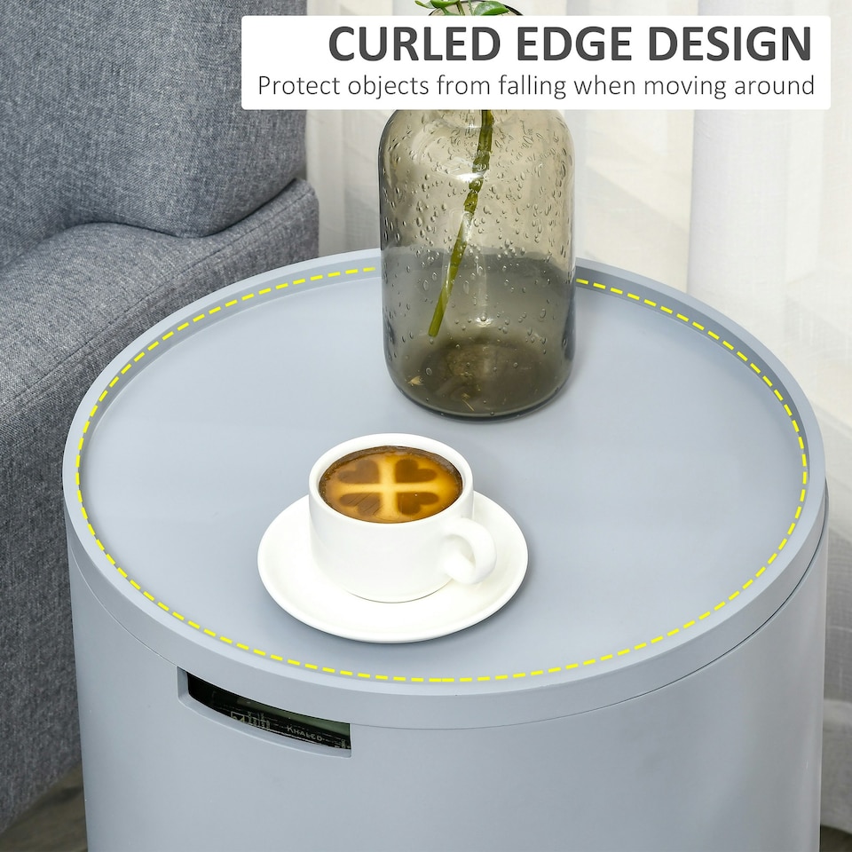 image 1 of HOMCOM Round Side Table Nightstand w/ Hidden Storage Space, Grey White