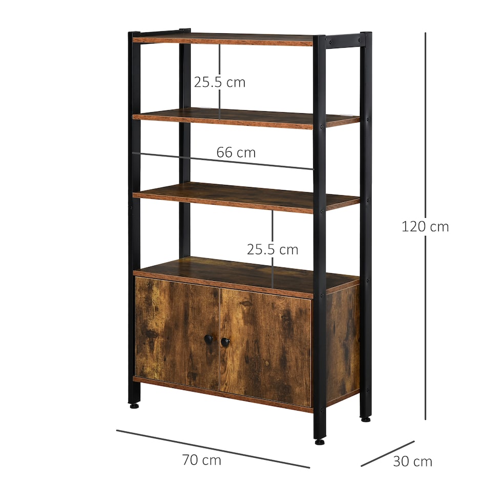image 1 of HOMCOM Industrial Bookshelf, Storage Cabinet with 3-Tier with Doors, for Home Office, Living Room Rustic Brown