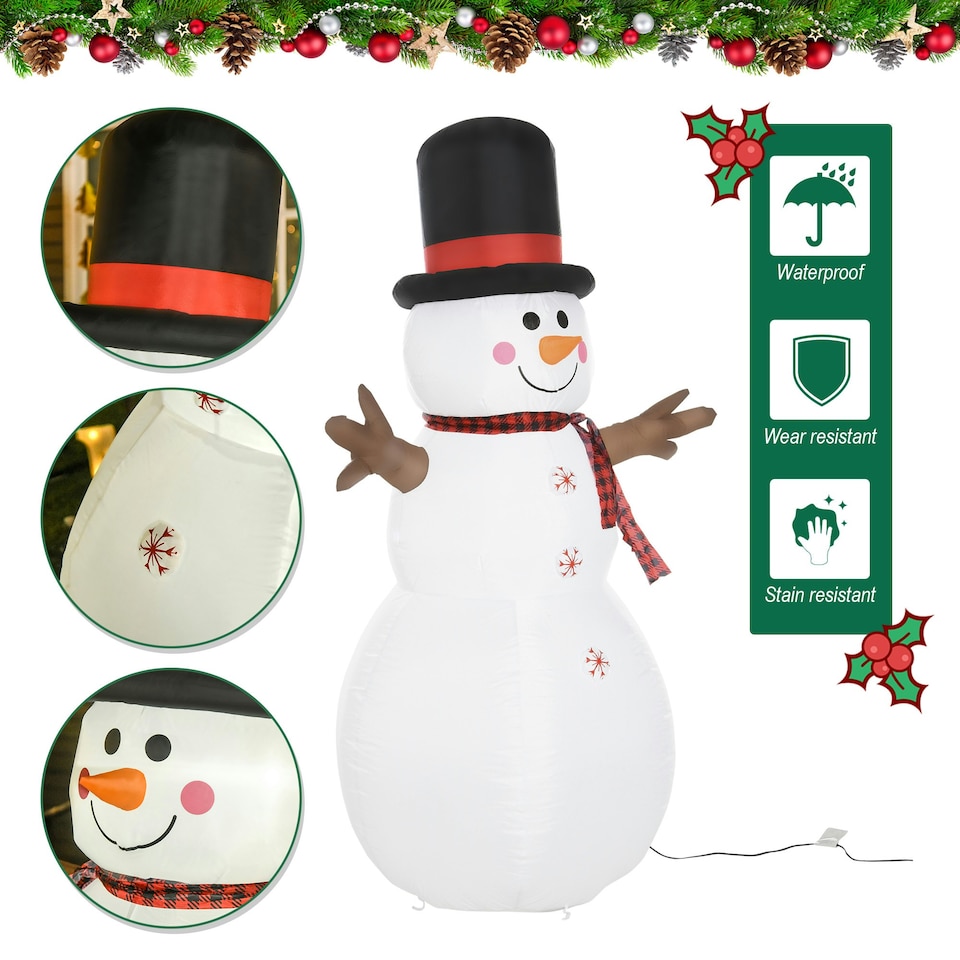 image 1 of HOMCOM 6ft Giant Inflatable Snowman Christmas Decoration w LED Lights Accessories Cute Family Fun Seasonal Outdoor Indoor