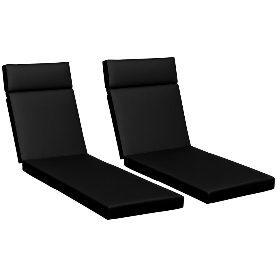 image 1 of Outsunny Set of 2 Lounger Cushions Deep Seat Patio Cushions with Ties Black