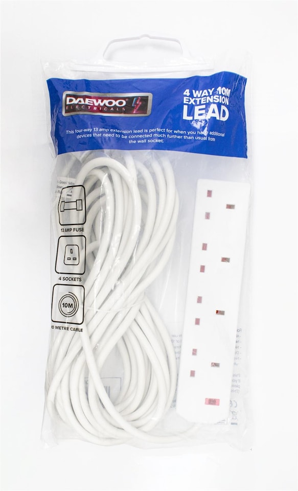 image 1 of Daewoo 4 Gang 10m Extension Lead | White