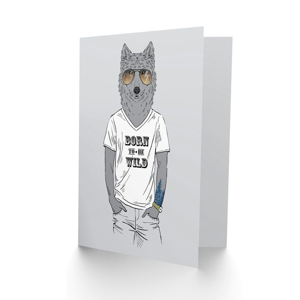 image 1 of Fashion Animal Dressed Up Wolf Birthday Child Kids Card