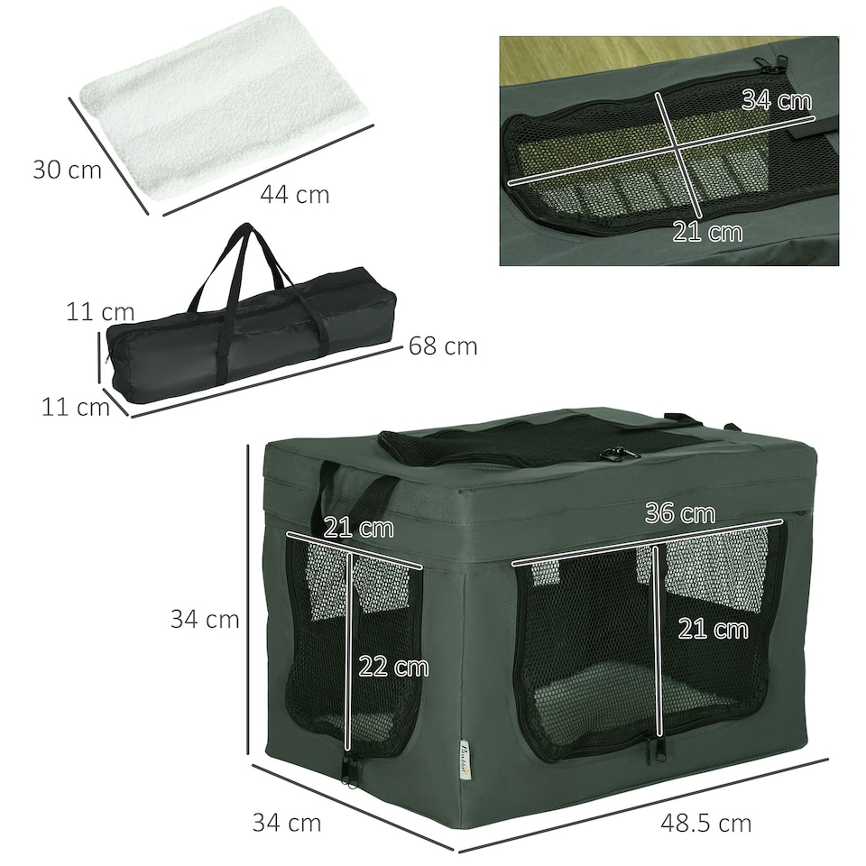image 1 of PawHut 48.5cm Soft Side Pet Carrier w/ Cushion, for Miniature Dogs - Grey