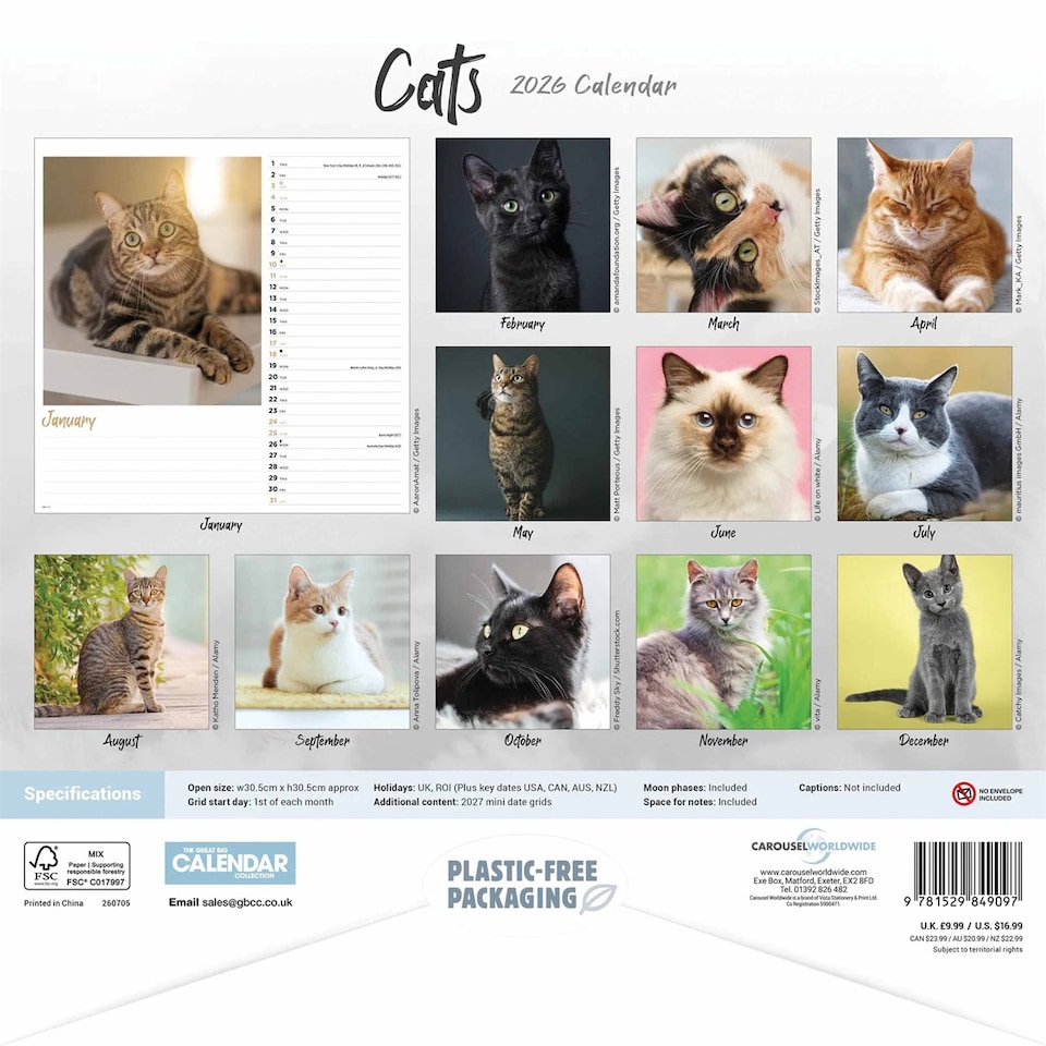 image 1 of Cats Wiro Wall Calendar 2026
