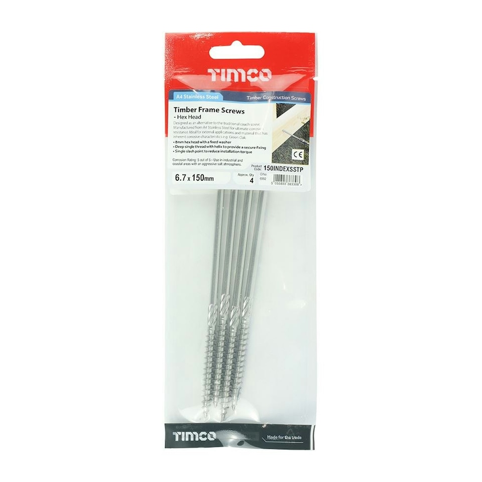 image 1 of Timco - Timber Screws - Hex - Stainless Steel (Size 6.7 x 150 - 4 Pieces)