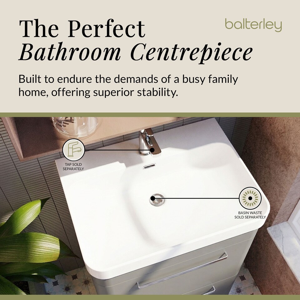 image 1 of Balterley Floor Standing 2 Drawer Vanity Unit with Ceramic Basin | Grey | Cool Grey | 862 x 607 x 460mm