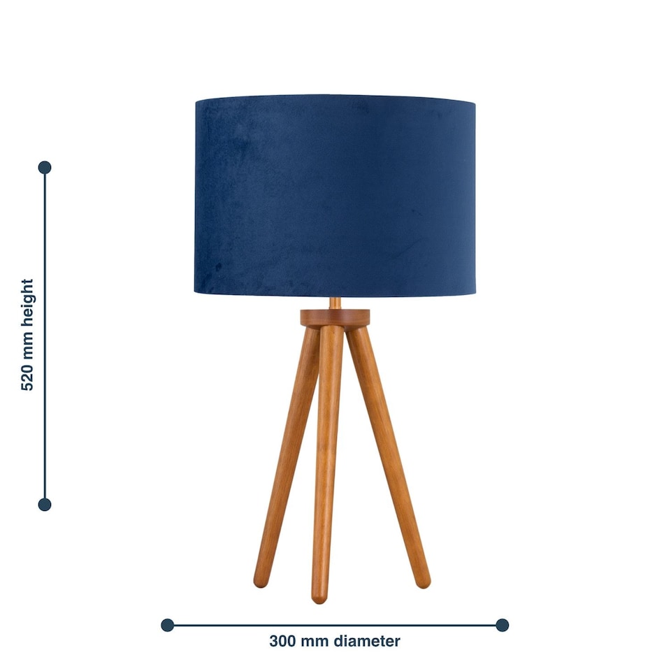 image 1 of Voyage - Dark Oak Table Lamp or Bedside Light with Blue Velvet Shade | Brown | Blue | Large | 1