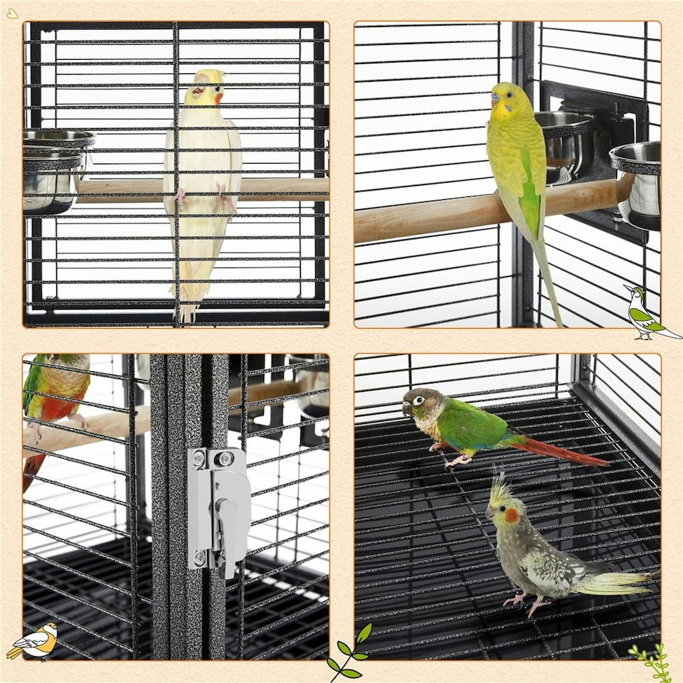 image 1 of Yaheetech 65 cm Tall Wrought Iron Travel Bird Cage Carrier Black