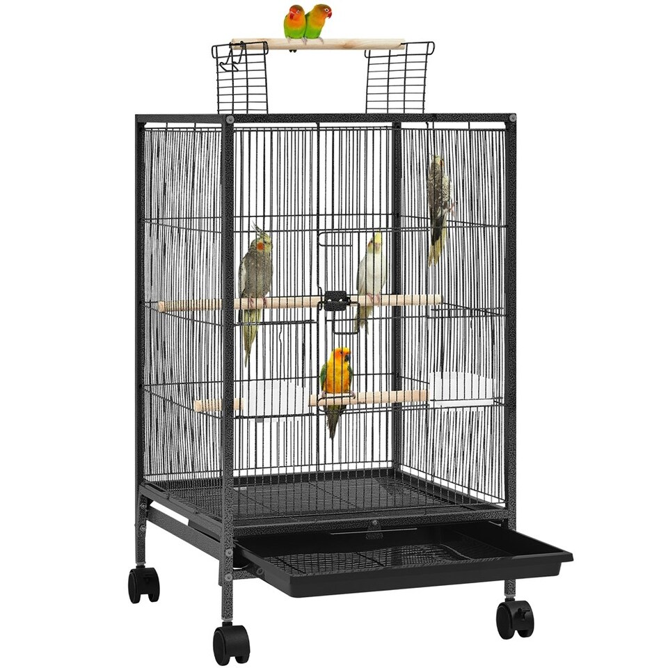 image 1 of Yaheetech 79 cm Tall Open Top Wrought Iron Bird Cage with Rolling Stand Black