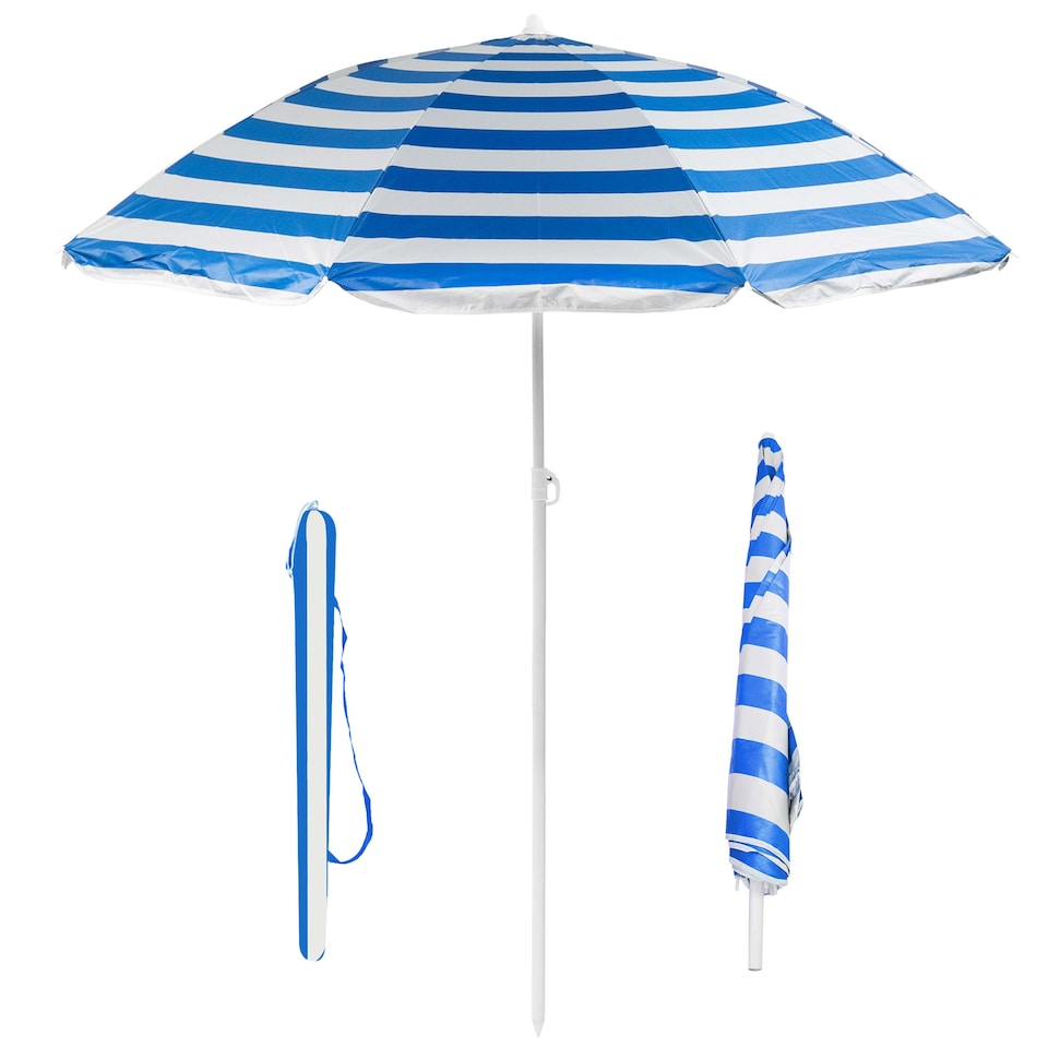 image 1 of Beach Tilting Parasol Umbrella 1.7m UV Protection Sun Shade for Patio, Garden & Outdoor Blue