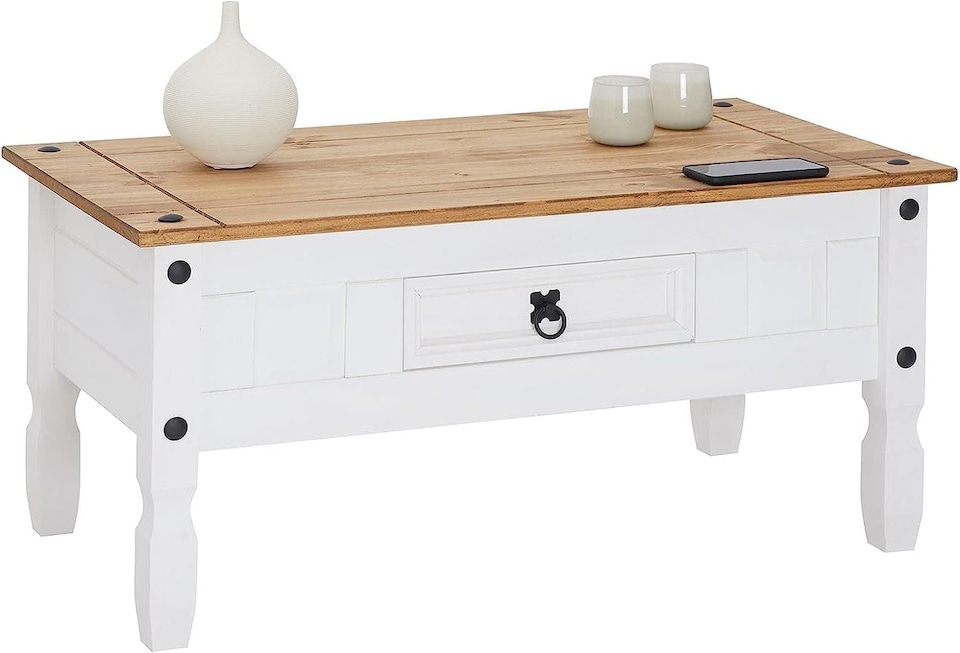 image 1 of Corona Coffee Table White 1 Drawer Solid Wood Occasional Table