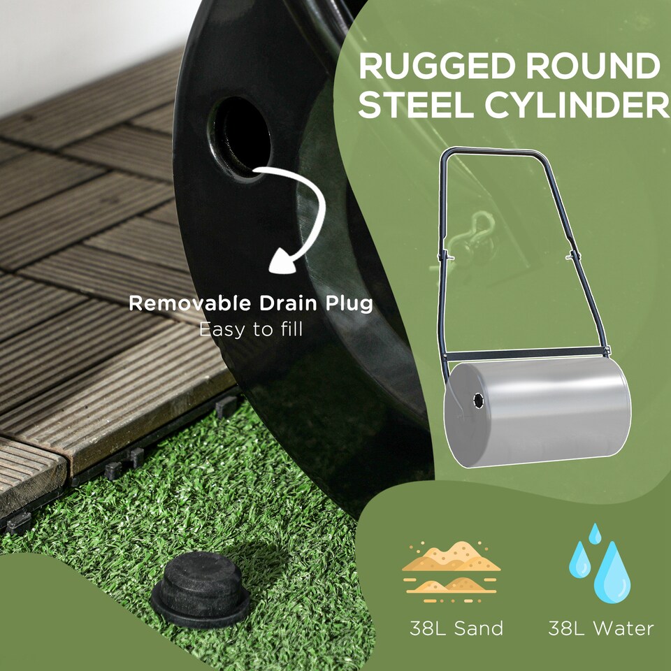 image 1 of DURHAND Garden Lawn Roller 38L Steel Push Grass Mower Water Sand Filled