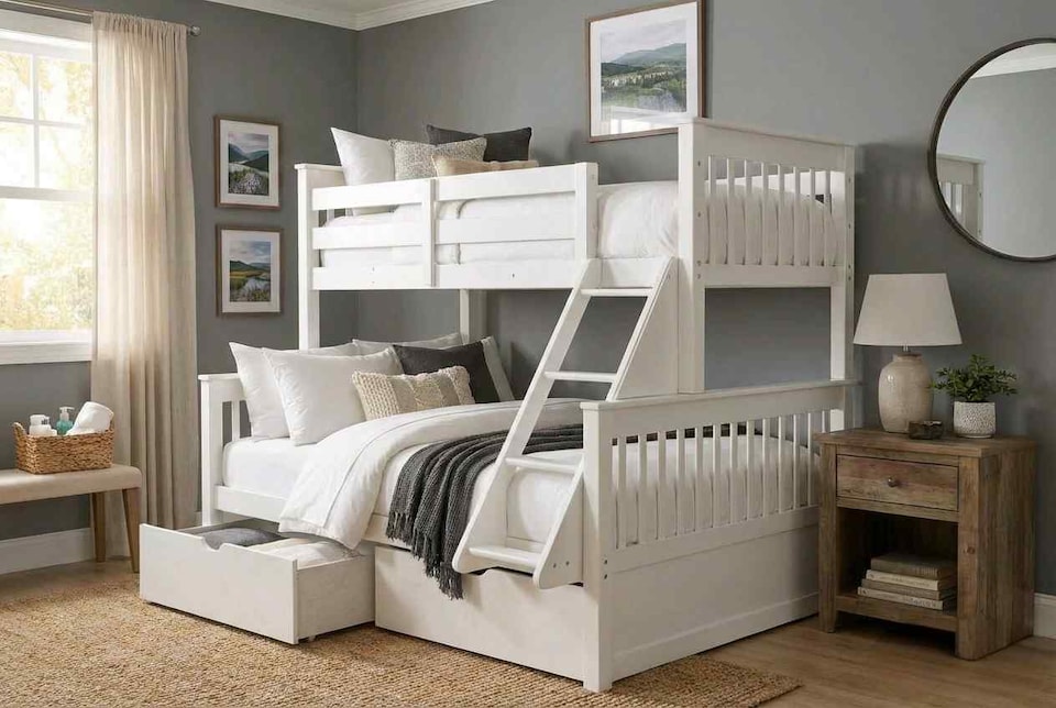 image 1 of White Triple Bunk Bed Sonic Single Over Double 3 Sleeper with Storage Drawers | White | White | Double | 1