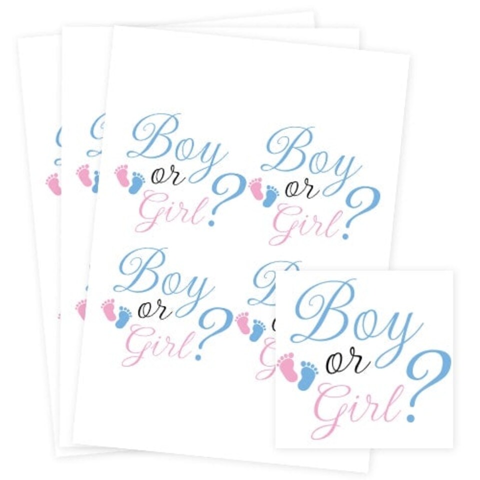 image 1 of Boy or Girl Gender Reveal Square Stickers 95mm - Sheet of 4