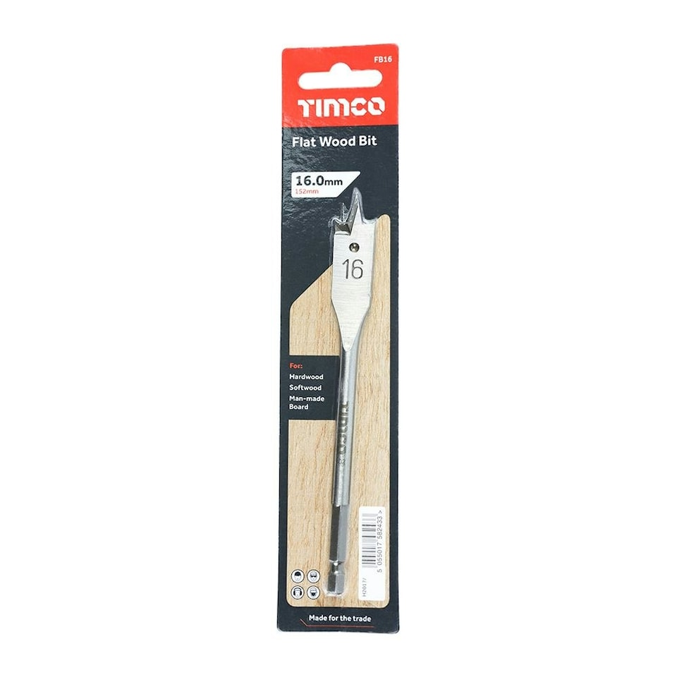 image 1 of Timco - Flat Wood Bit (Size 16.0 x 152 - 1 Each)