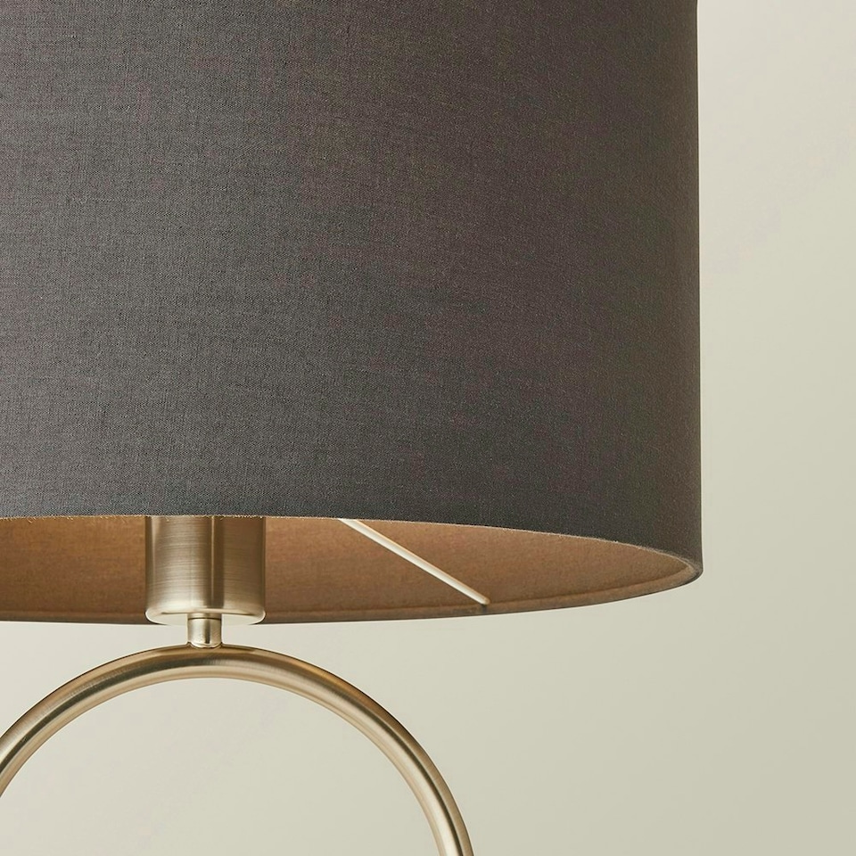 image 1 of ValueLights Antonia Charcoal Fabric Drum Lamp Shade Brushed Chrome Oval Table Lamp Silver