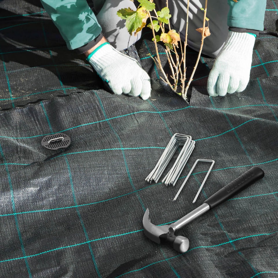 image 1 of 50 Weed Membrane Pegs with Tool