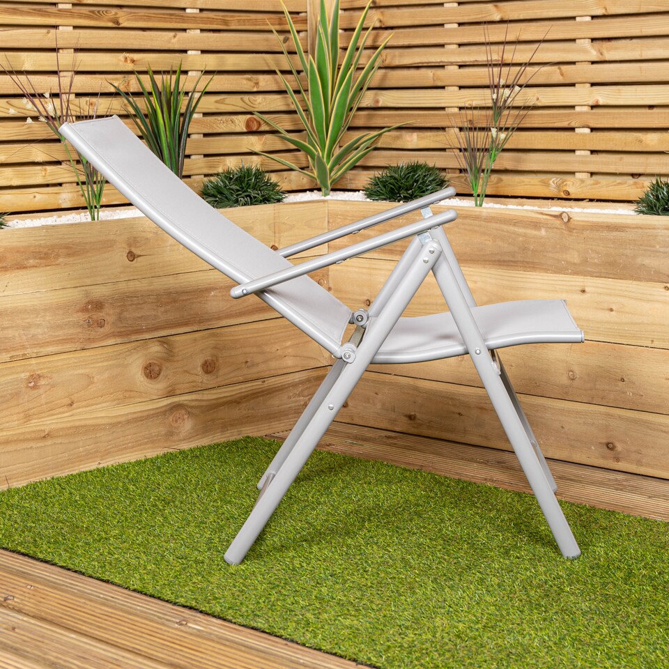image 1 of Set of 2 Outdoor Garden Patio Multi Position Reclining Folding Chair in Grey
