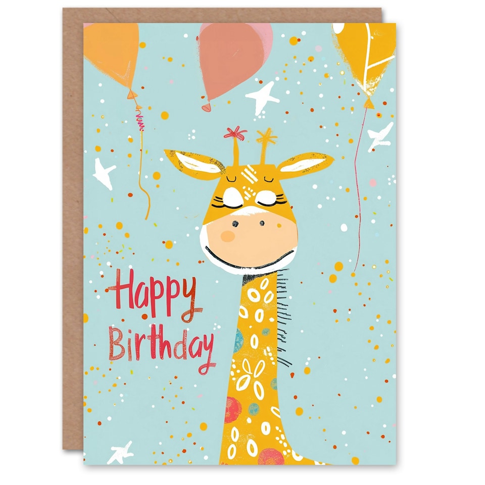 image 1 of Cute Party Balloons Confetti Kids Giraffe Child Kids Birthday Card