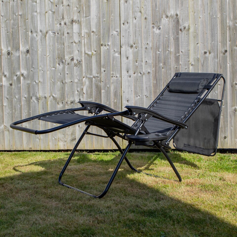 image 1 of Set of 2 Multi Position Garden Gravity Relaxer Chair Sun Lounger with Sun Canopy in Black | Black | Black