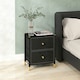 image 2 of HOMCOM PU Leather Bedside Table with 2 Drawers and Steel Legs, Black