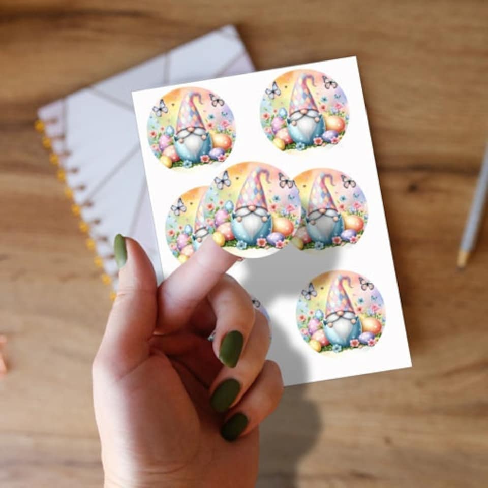 image 1 of Easter Gonk Round Stickers 88mm - Sheet of 6