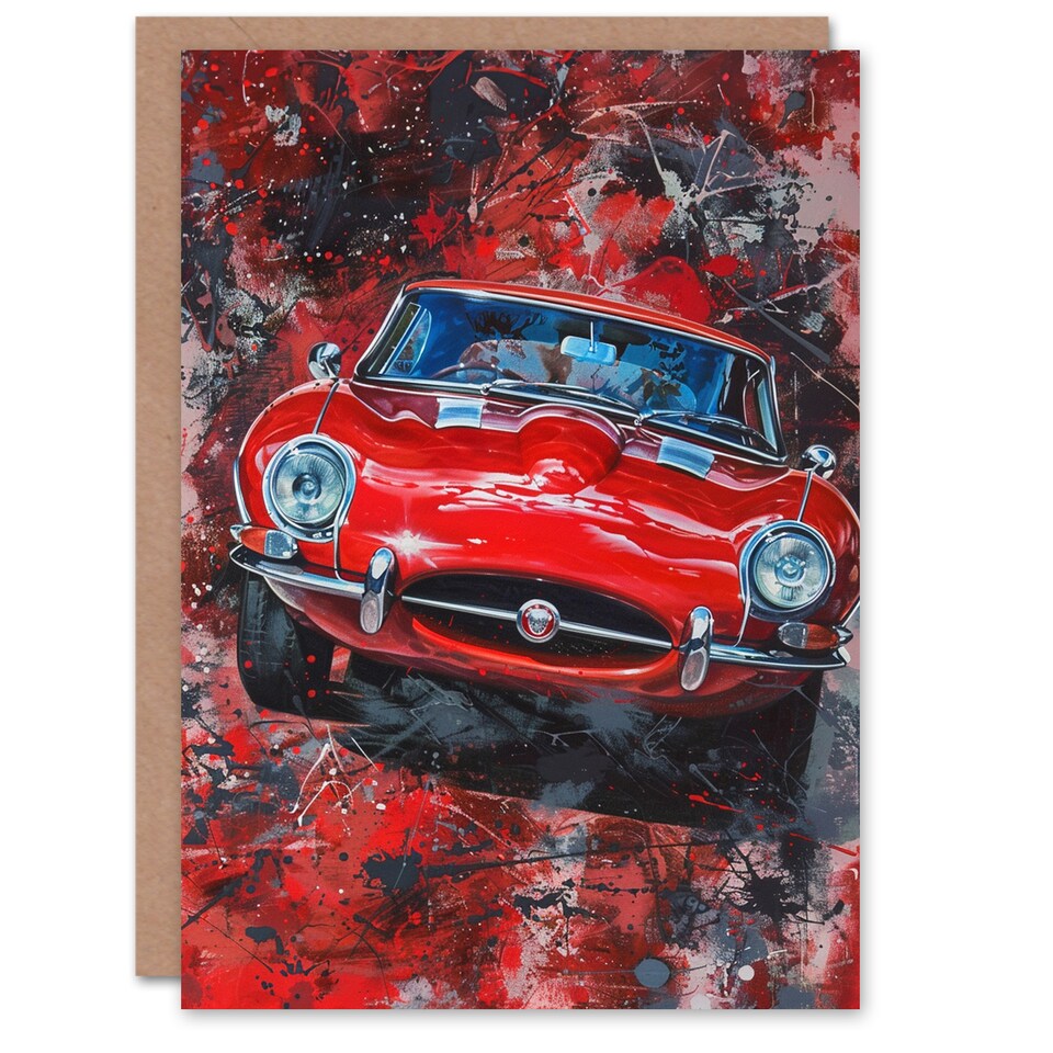 image 1 of Red Iconic Sports Car Modern Abstract Painting Father's Day Card