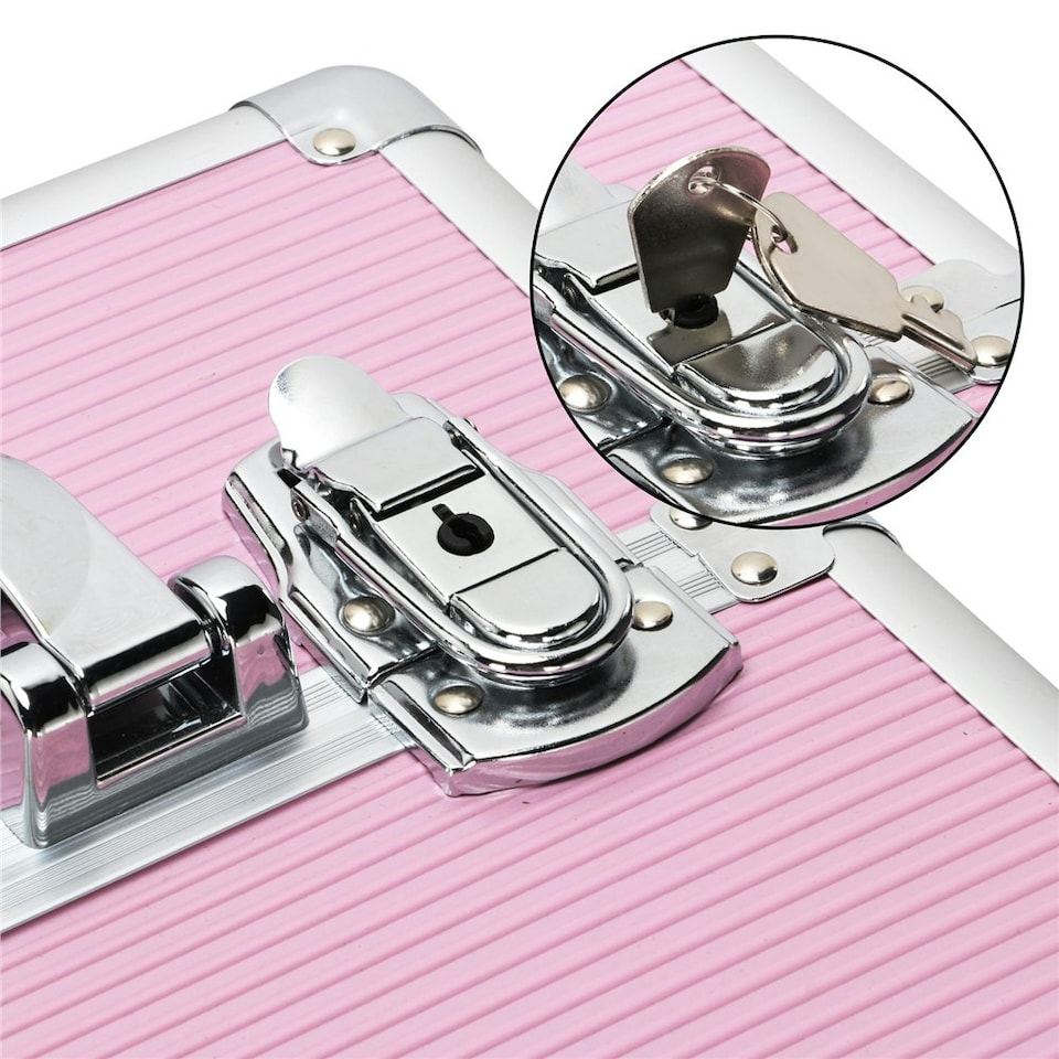 image 1 of Yaheetech 4-In-1 Rolling Makeup Trolley Case Aluminum Black | Pink