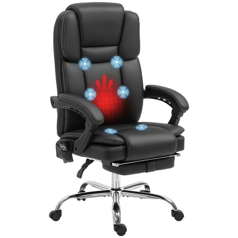 image 1 of Vinsetto Massage Office Chair, PU Leather High Back Recliner, Black