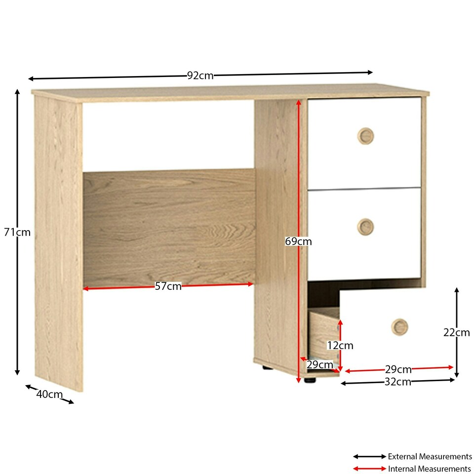 image 1 of Junior Vida Neptune 3 Drawer Desk Computer Desk Home Workstation, White & Oak