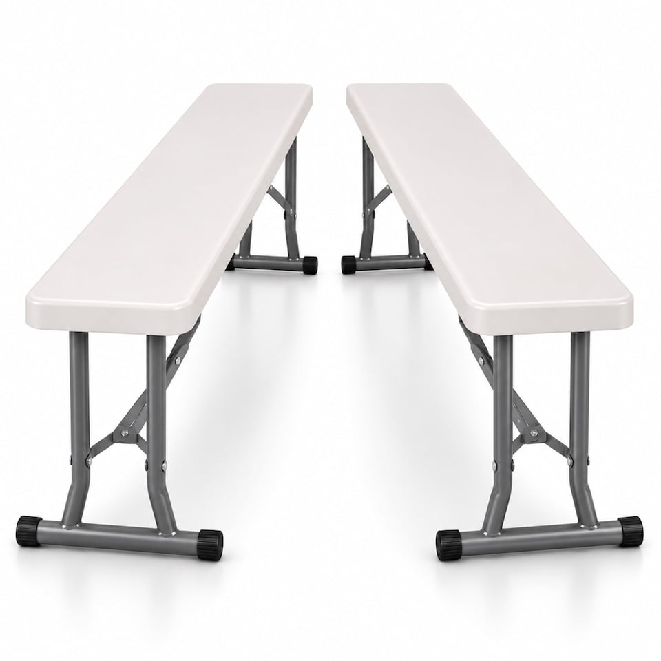 image 1 of 2x 3ft Folding Heavy Duty Outdoor 2 Person Trestle Bench Chair | White
