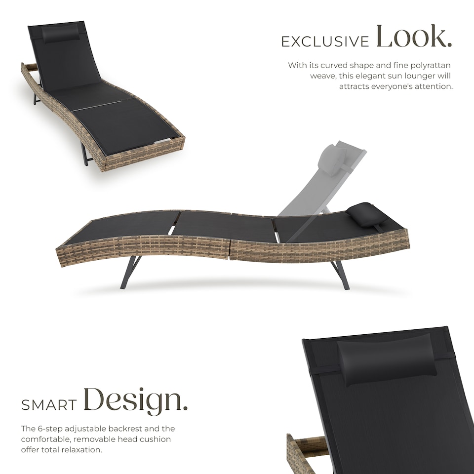 image 1 of Sun Lounger Weatherproof And UV-resistant 6 step Adjustable Backrest Poly Rattan | Cream | nature | 1