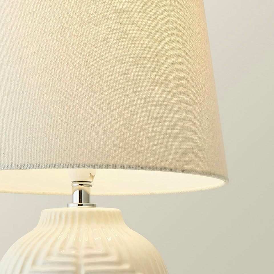image 1 of ValueLights Harrison Taper Shade White Geo Ribbed Pattern Gloss Medium Table Lamp with Bulb White