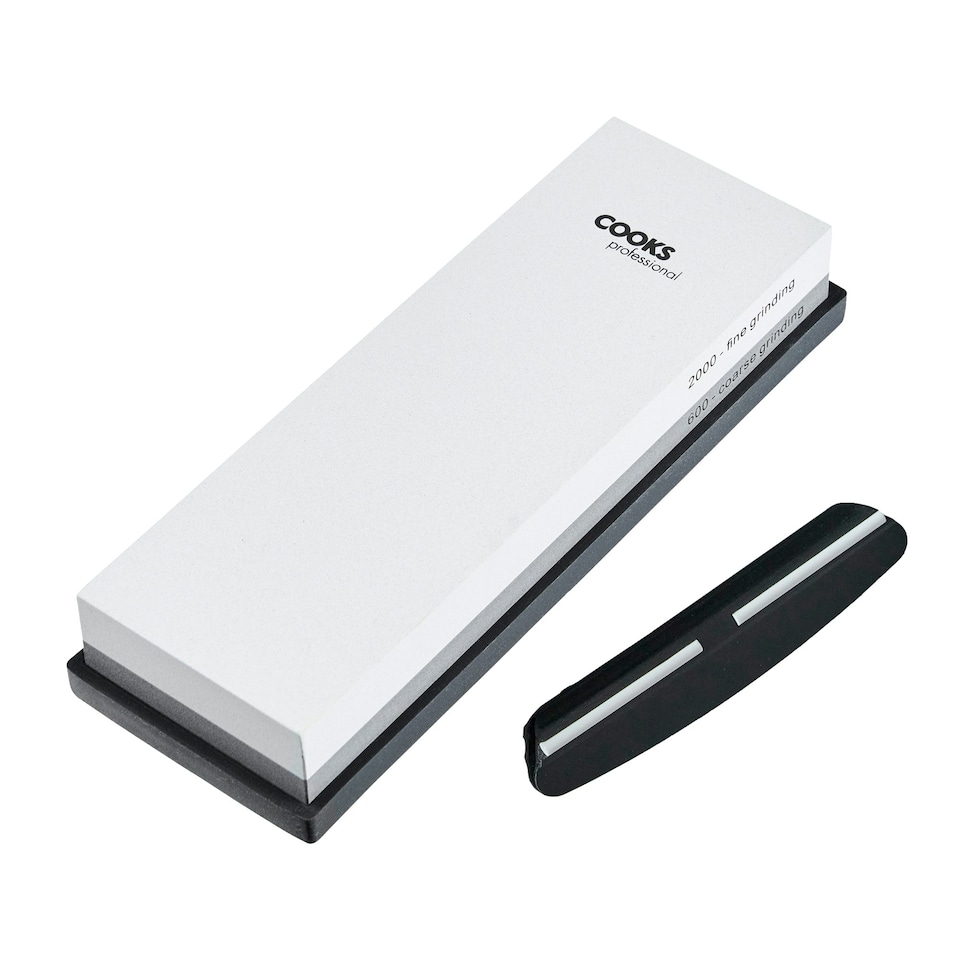 image 1 of Cooks Professional Whetstone Knife Sharpener with Non-Slip Stand & Angle Guide | Dual Design with Coarse (600) and Fine (2000) Grit Levels