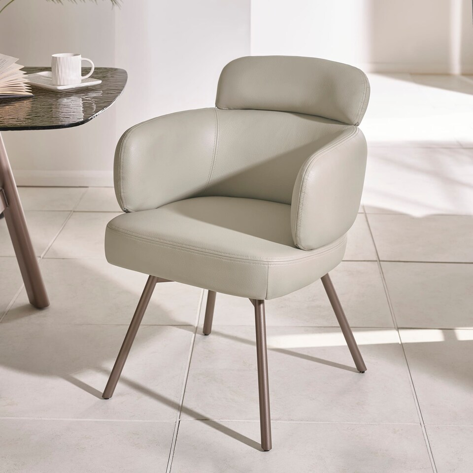 image 1 of Lorenza Premium Beige Faux Leather Swivel Dining Chairs - Set of 2