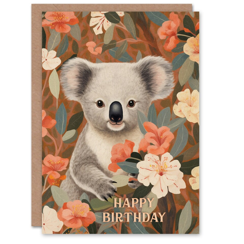 image 1 of Cute Happy Koala in Flowers For Her Birthday Card