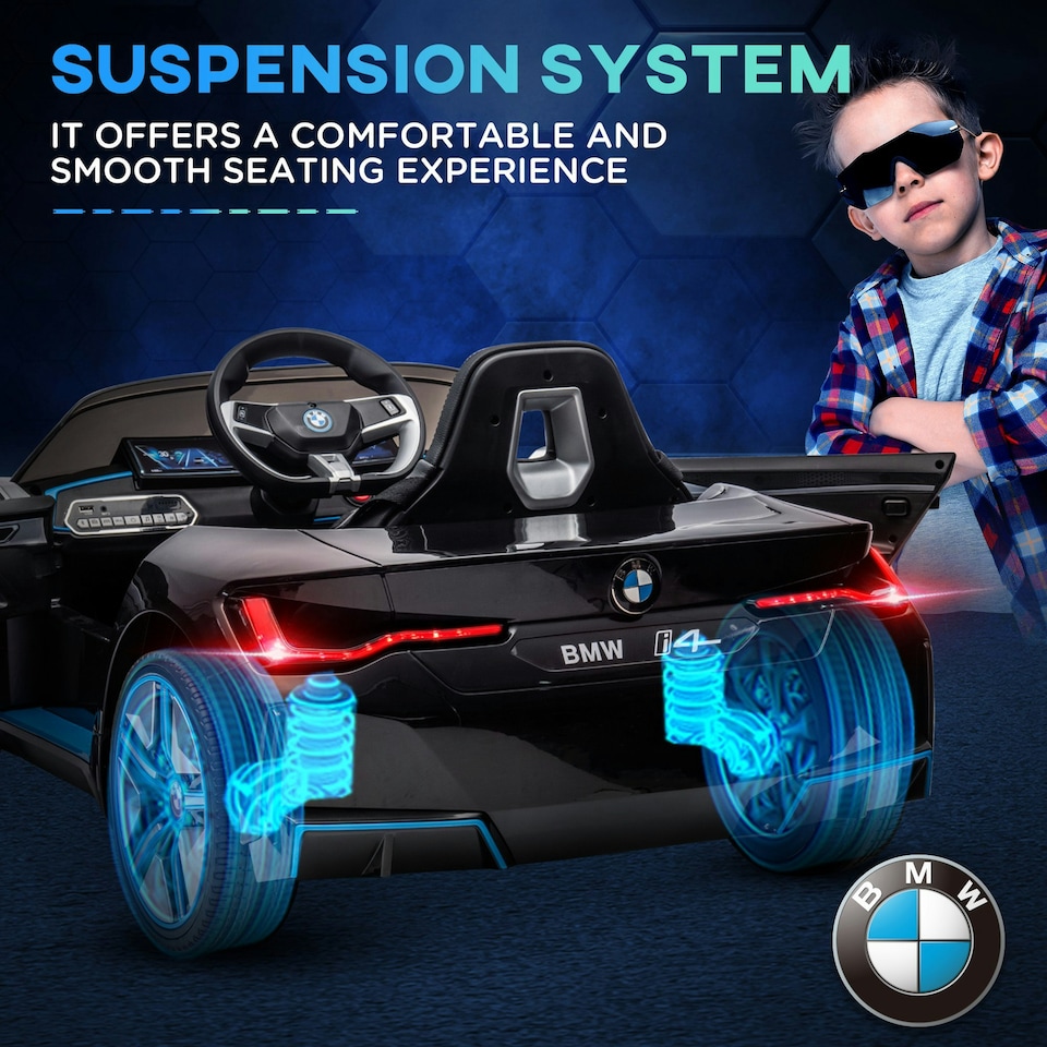 image 1 of HOMCOM BMW i4 Licensed 12V Kids Electric Ride-On Car w/ Remote Control - Black