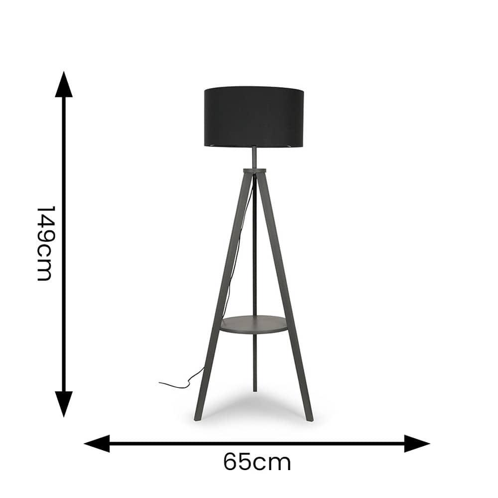ValueLights Morrigan Charcoal Shade Grey Wood Tripod Floor Lamp