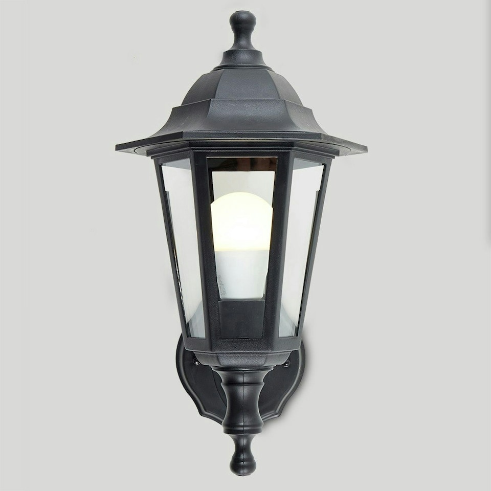 image 1 of ValueLights Pair Of Traditional Style Black Outdoor Security IP44 Rated Wall Light Lanterns