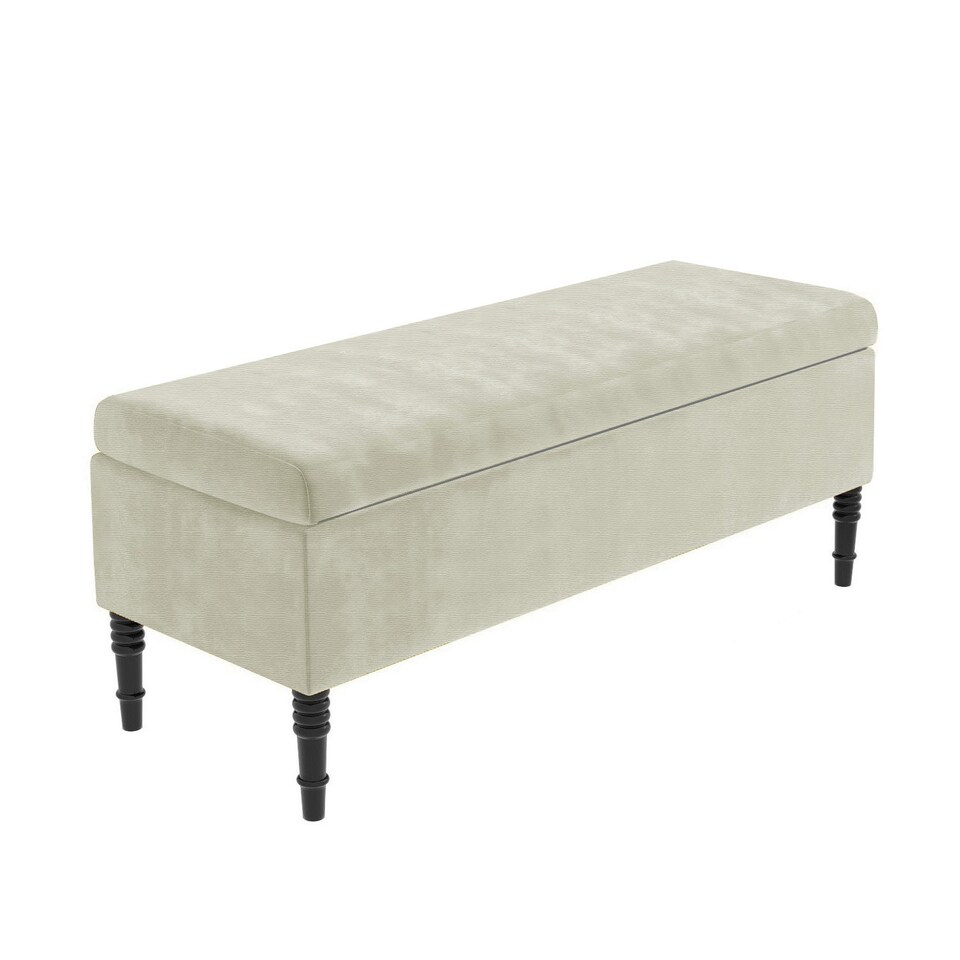 image 1 of 180cm Paris Plain Ottoman Storage Bench -Naples Shoes Bench with Black Turned Wooden Legs - Cream Upholstery Storage Footstool