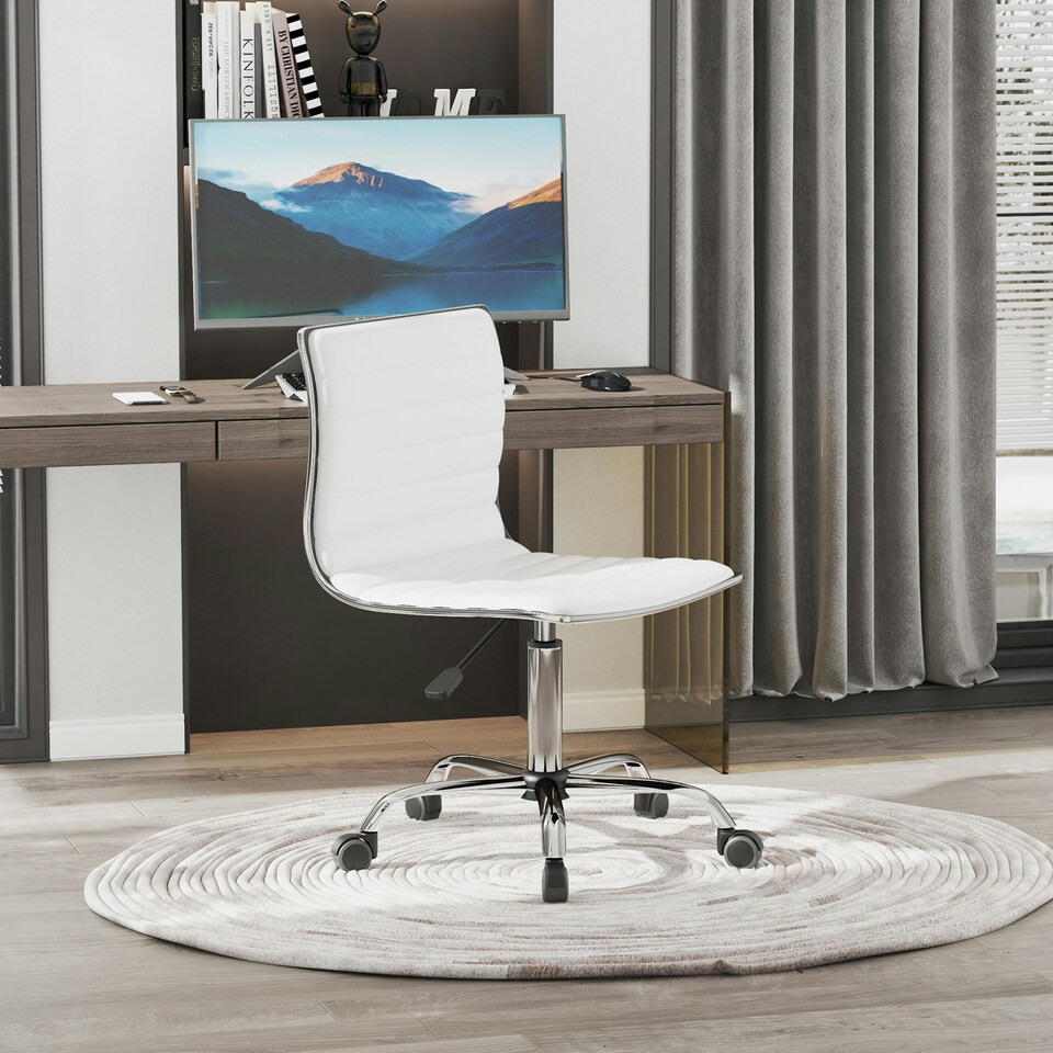 image 1 of HOMCOM Armless Mid-Back Adjustable Office Chair with 360 Swivel White