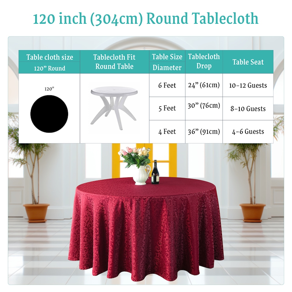 image 1 of Round Damask Table Cloth, Circular Linen Table Cover - 120 Inch
