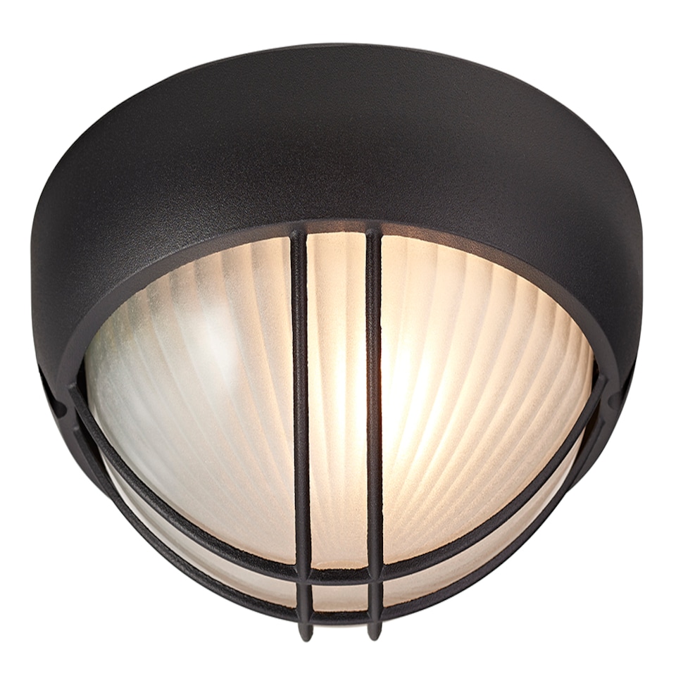 image 1 of Matt Black Die Cast Aluminium Outdoor Circular Bulkhead Porch or Wall Light | Black