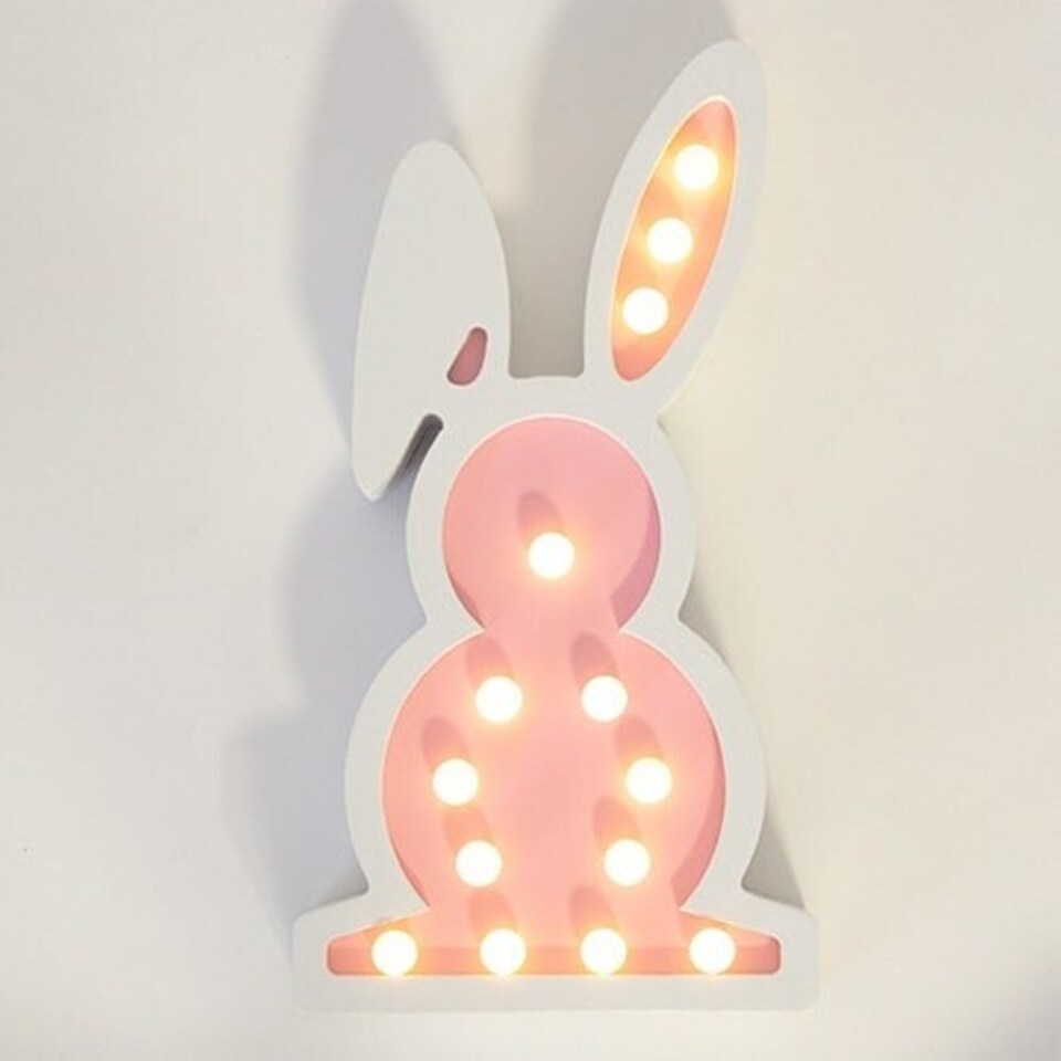 image 1 of Pink Easter Bunny Wooden LED Light Decoration 32.5cm