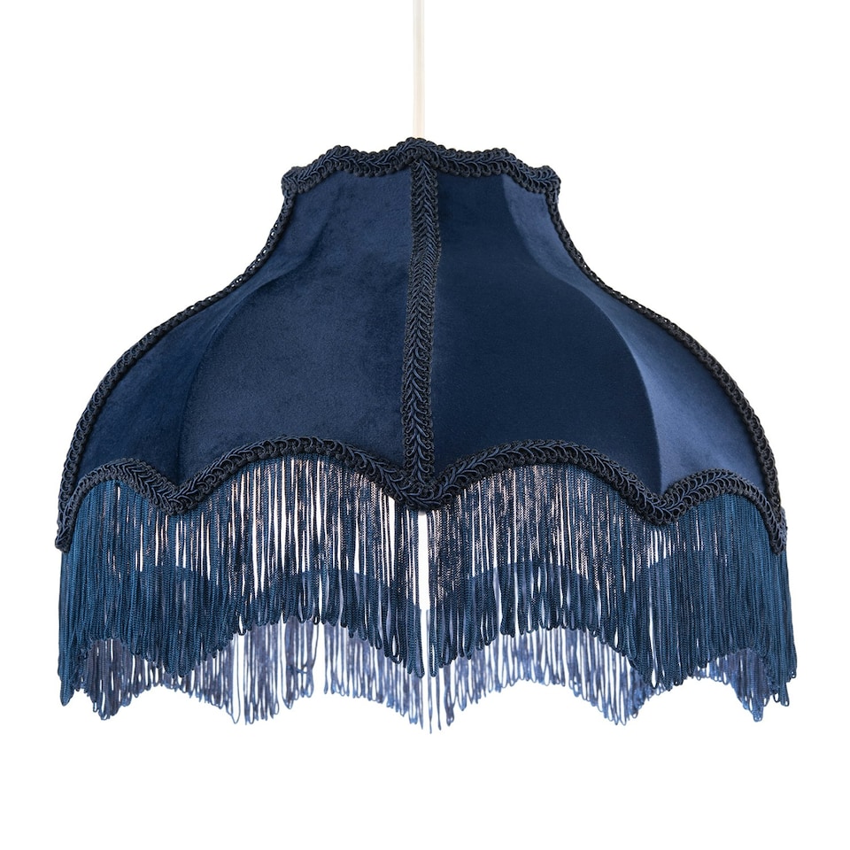 image 1 of Classic Victorian Lamp Shade in Midnight Blue Velvet with Navy Trims Blue