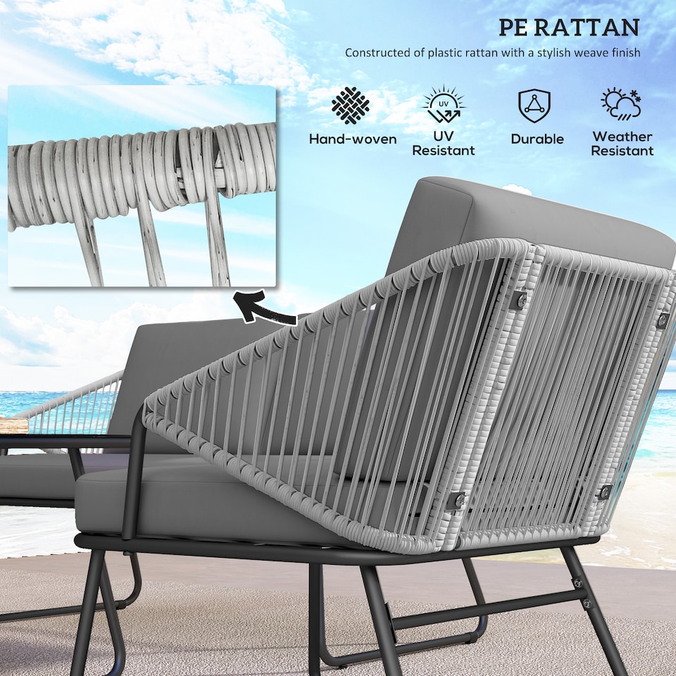 image 1 of Outsunny 4 Piece Wicker Rattan Garden Furniture Set with Cushions, Grey